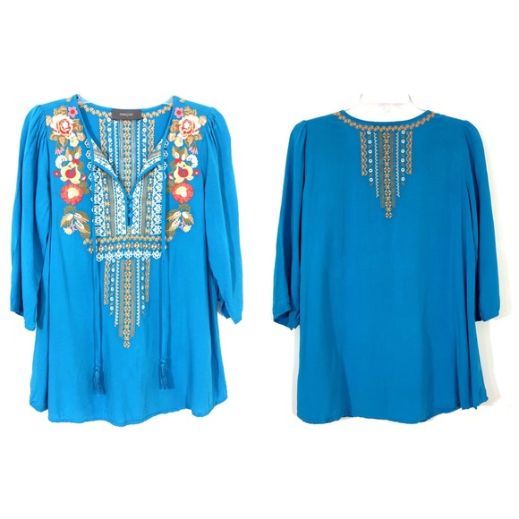 Anthropologie Tops - Anthropologie Sawyer Embroidered Blue Top